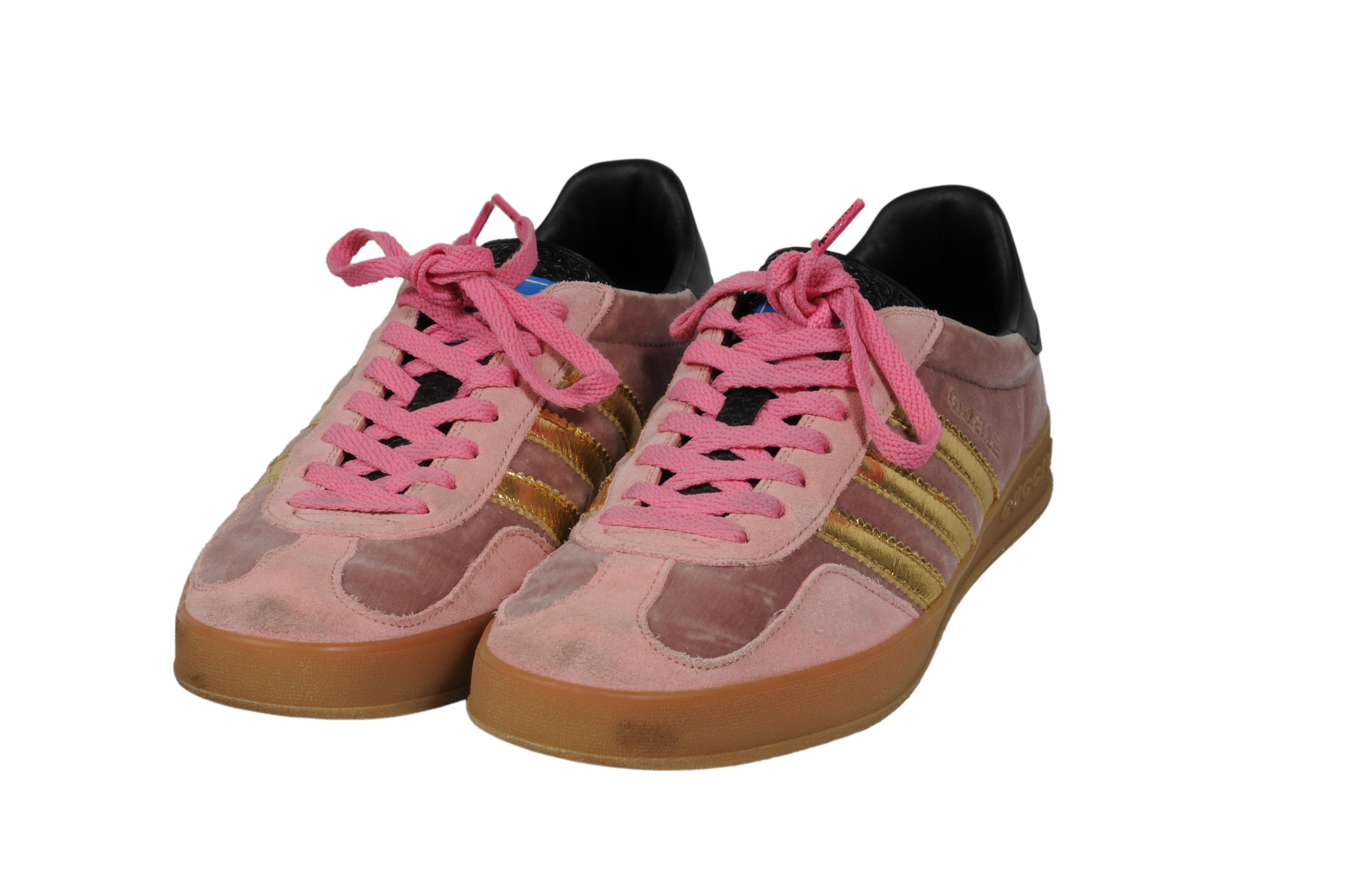 Marron Gucci Adidas Womens Gazelle US 9.5 Madeira Demetra Pink Velvet Suede Sneakers en vente
