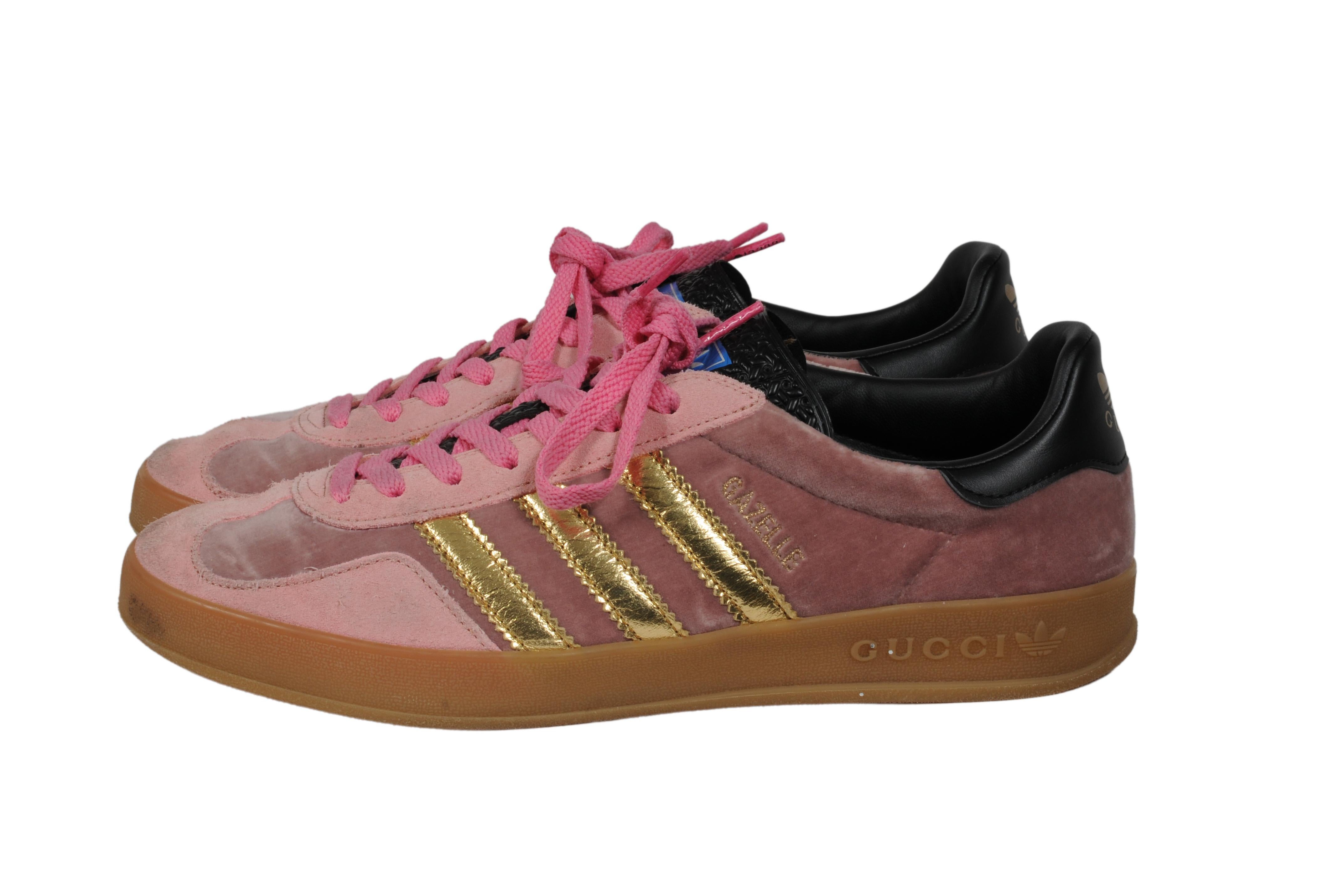 Gucci Adidas Womens Gazelle US 9.5 Madeira Demetra Pink Velvet Suede Sneakers Excellent état - En vente à North Miami, FL