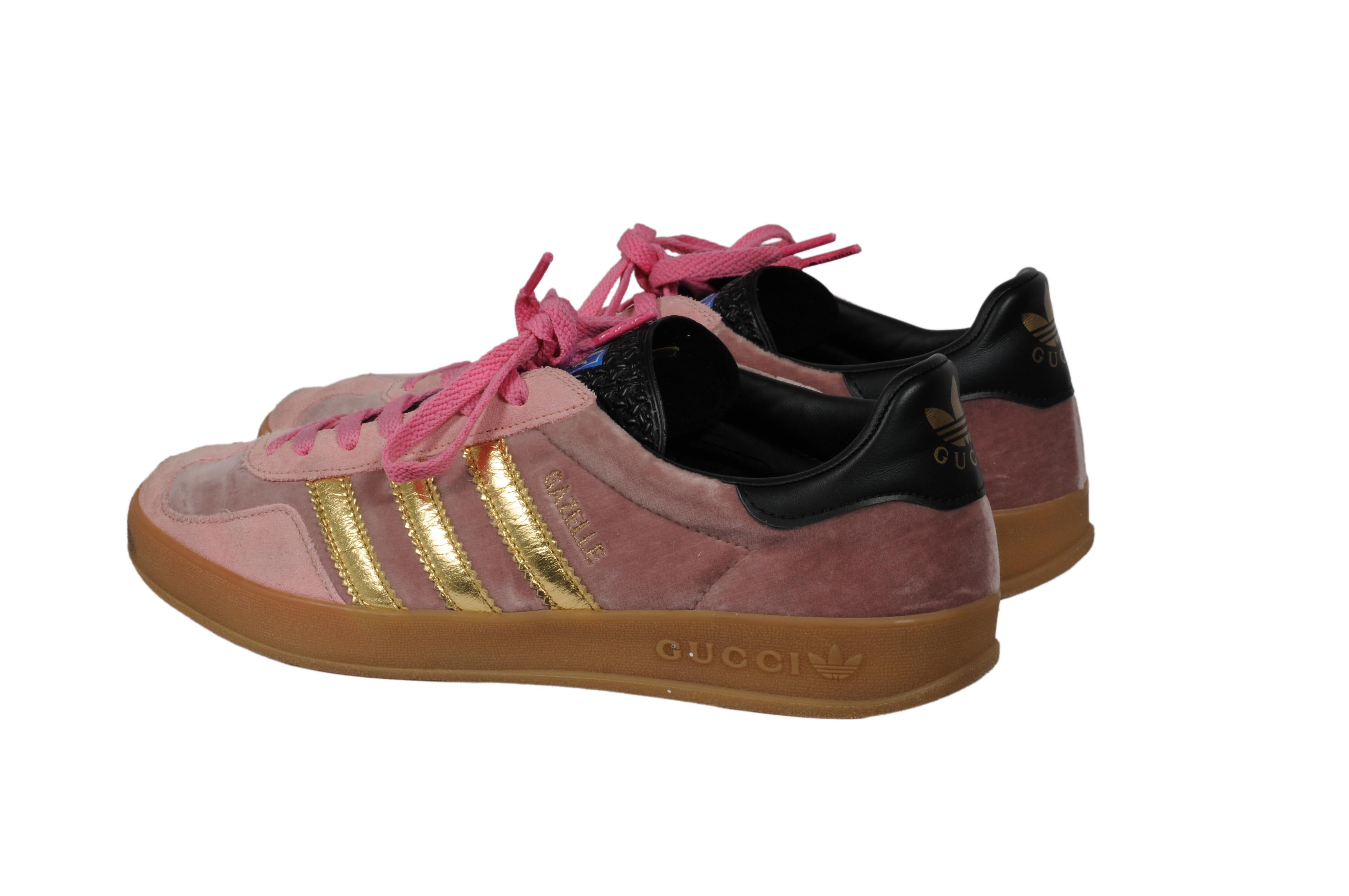 Gucci Adidas Womens Gazelle US 9.5 Madeira Demetra Pink Velvet Suede Sneakers Pour femmes en vente