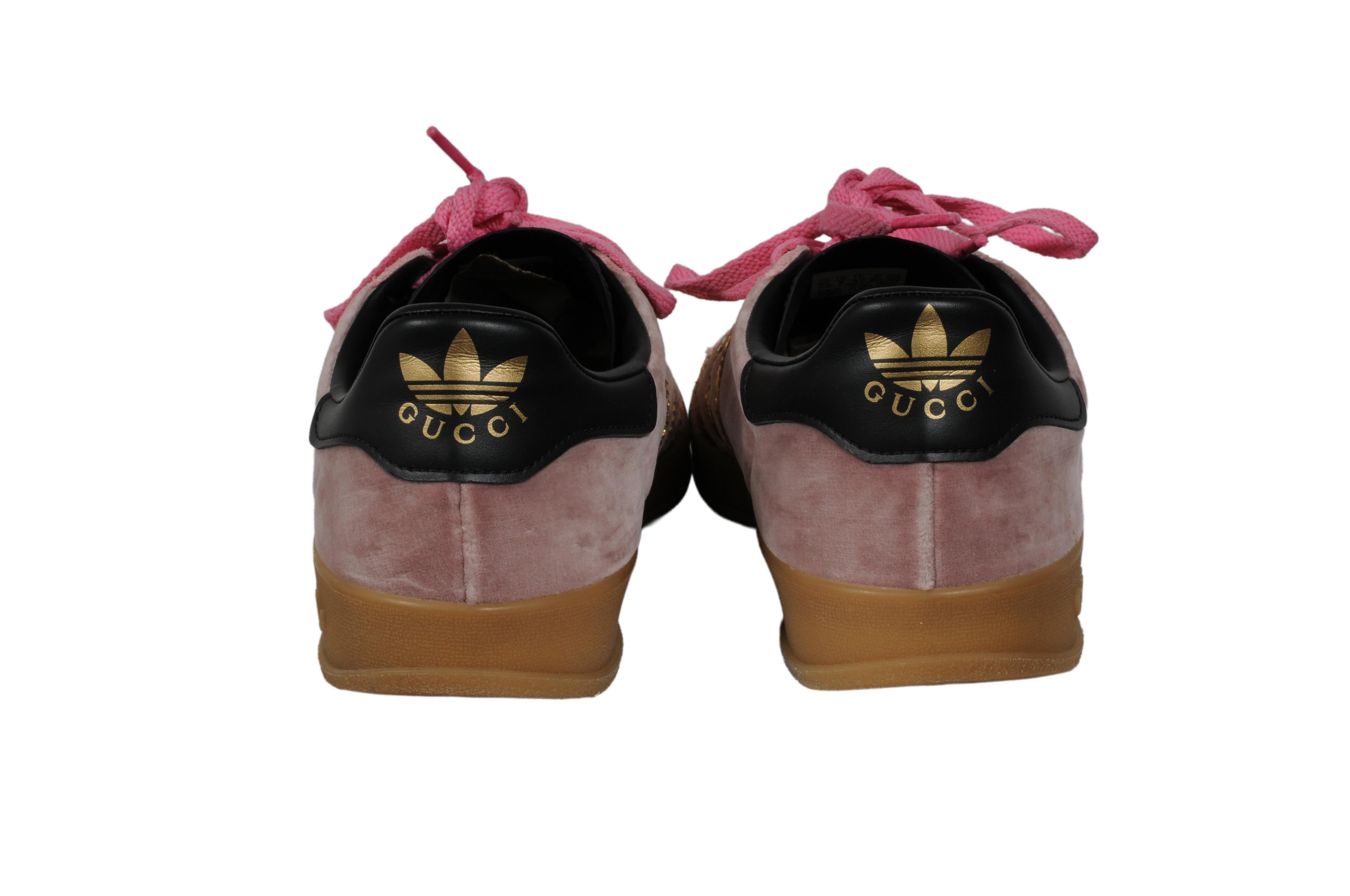 Gucci Adidas Womens Gazelle US 9.5 Madeira Demetra Pink Velvet Suede Sneakers en vente 1