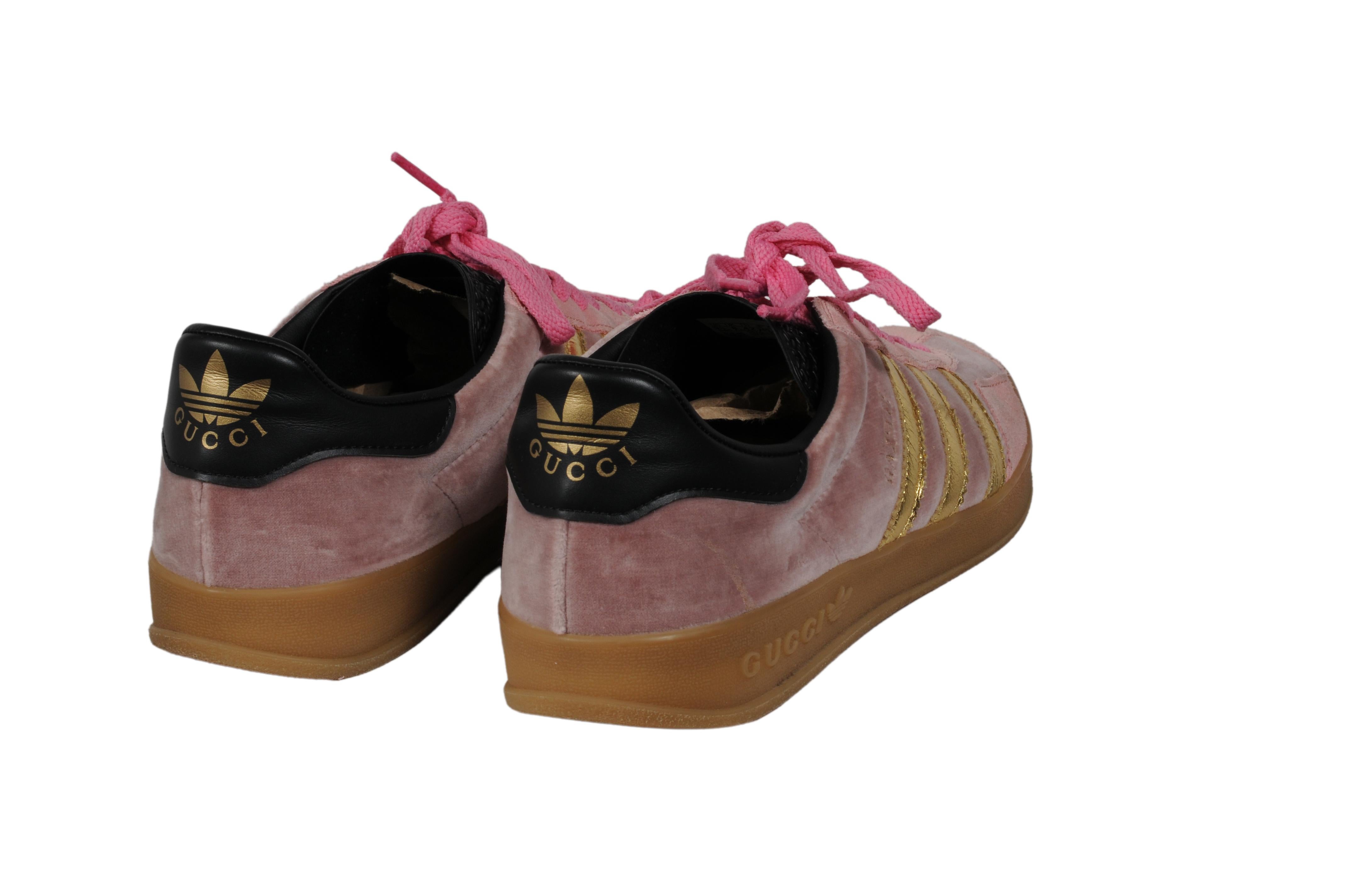 Gucci Adidas Womens Gazelle US 9.5 Madeira Demetra Pink Velvet Suede Sneakers en vente 2