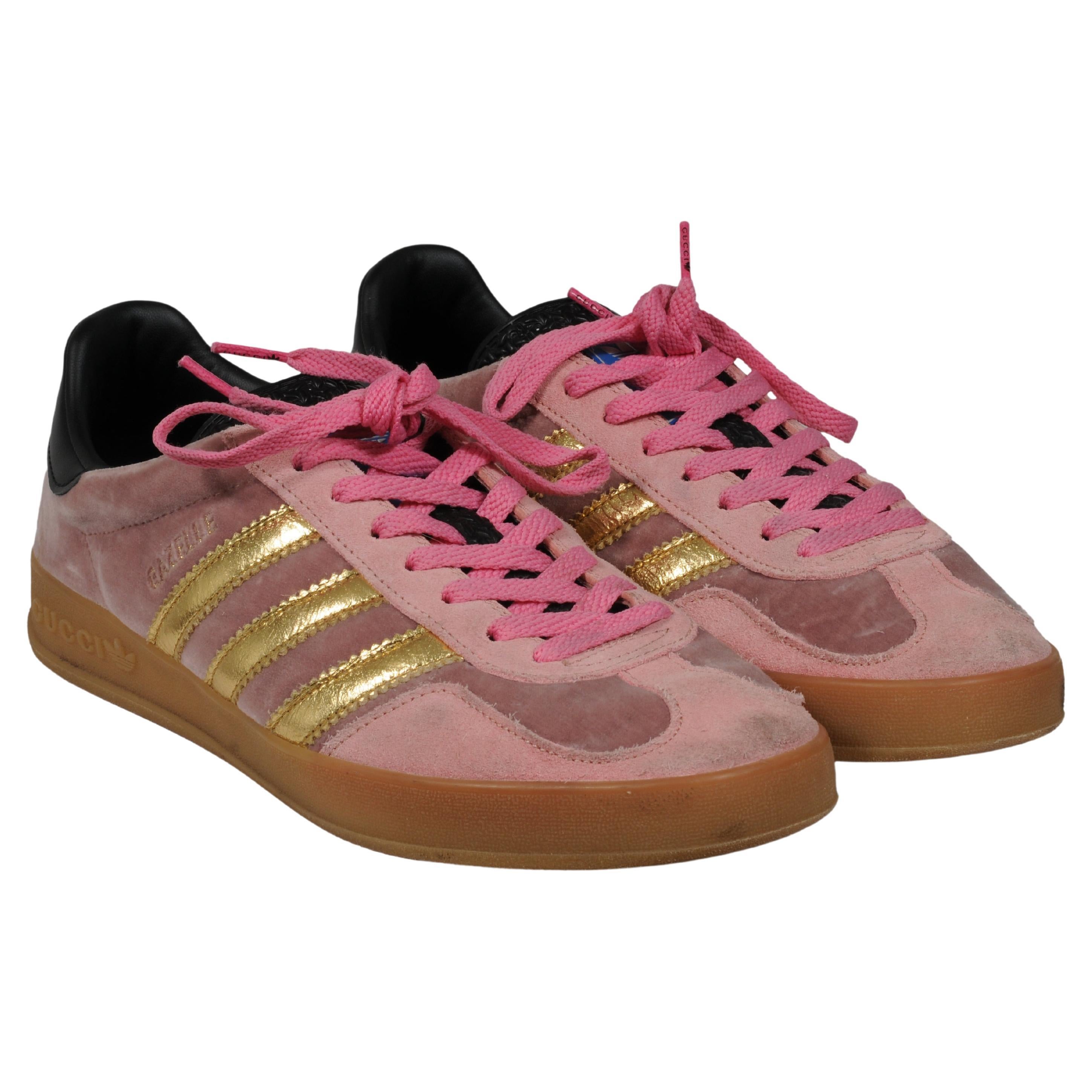 Gucci Adidas Womens Gazelle US 9.5 Madeira Demetra Pink Velvet Suede Sneakers en vente
