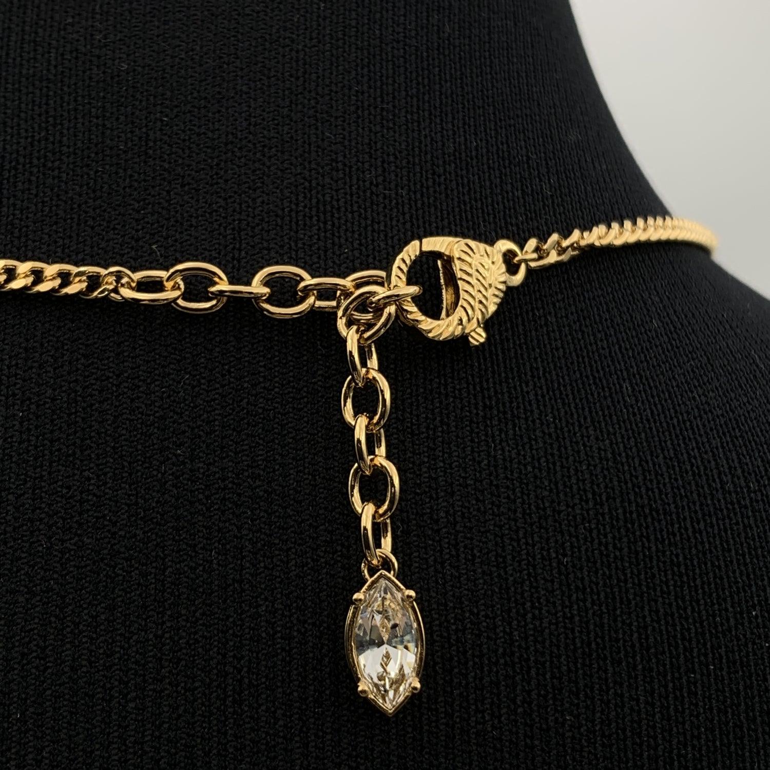 Gucci Bienen-Halskette aus gealtertem Gold und Metall GG mit Kristall Damen im Angebot