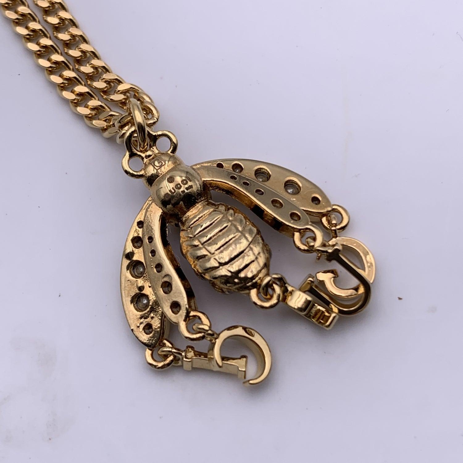 Gucci Bienen-Halskette aus gealtertem Gold und Metall GG mit Kristall im Angebot 1