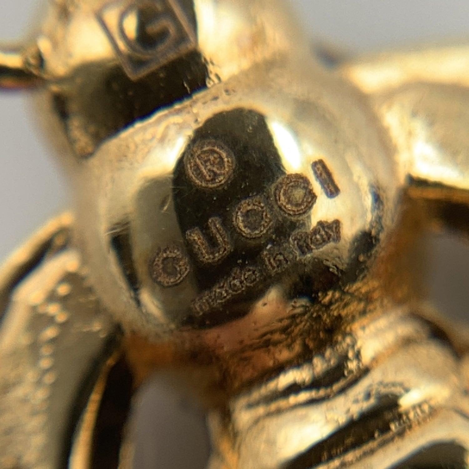 Gucci Bienen-Halskette aus gealtertem Gold und Metall GG mit Kristall im Angebot 3