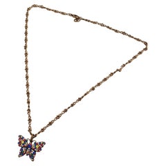 Gucci Aged Gold Metal Butterfly Necklace with Multicolor Crystal