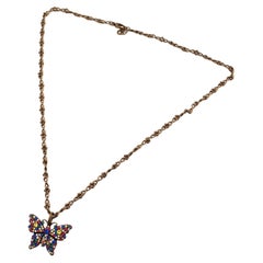 Gucci Aged Gold Metal Multicolor Crystal Butterfly Necklace