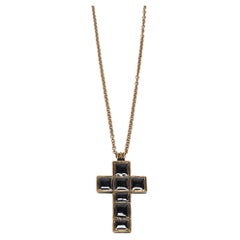 Gucci Aged Gold Tone Enamel Cross Pendant Necklace