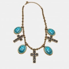 Gucci Aged Skarabäus und Kreuz Charms Gold Tone Halskette