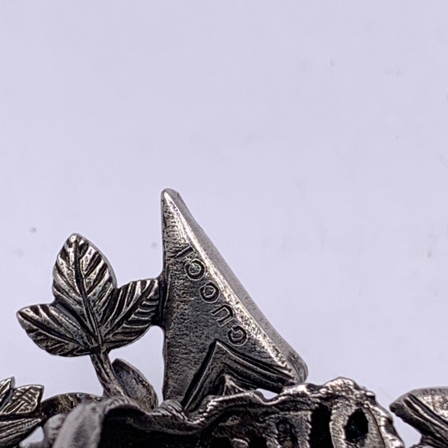 Gucci Aged Silver Metal Brass Crystal Statement Ring Size M For Sale 1