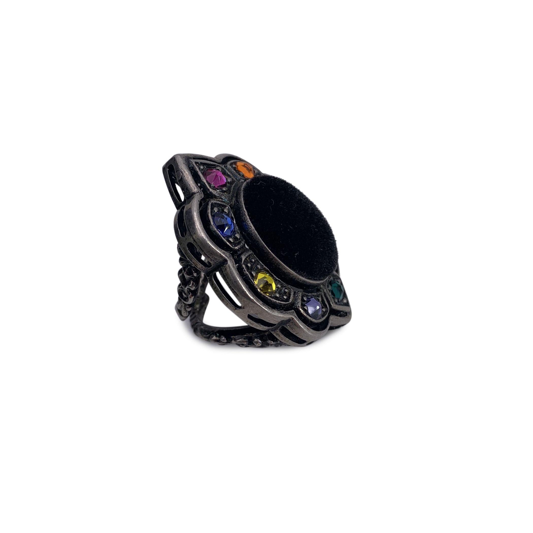 Women's Gucci Aged Silver Ring and Multicolor Crystals and Black Velvet Size 13 For Sale