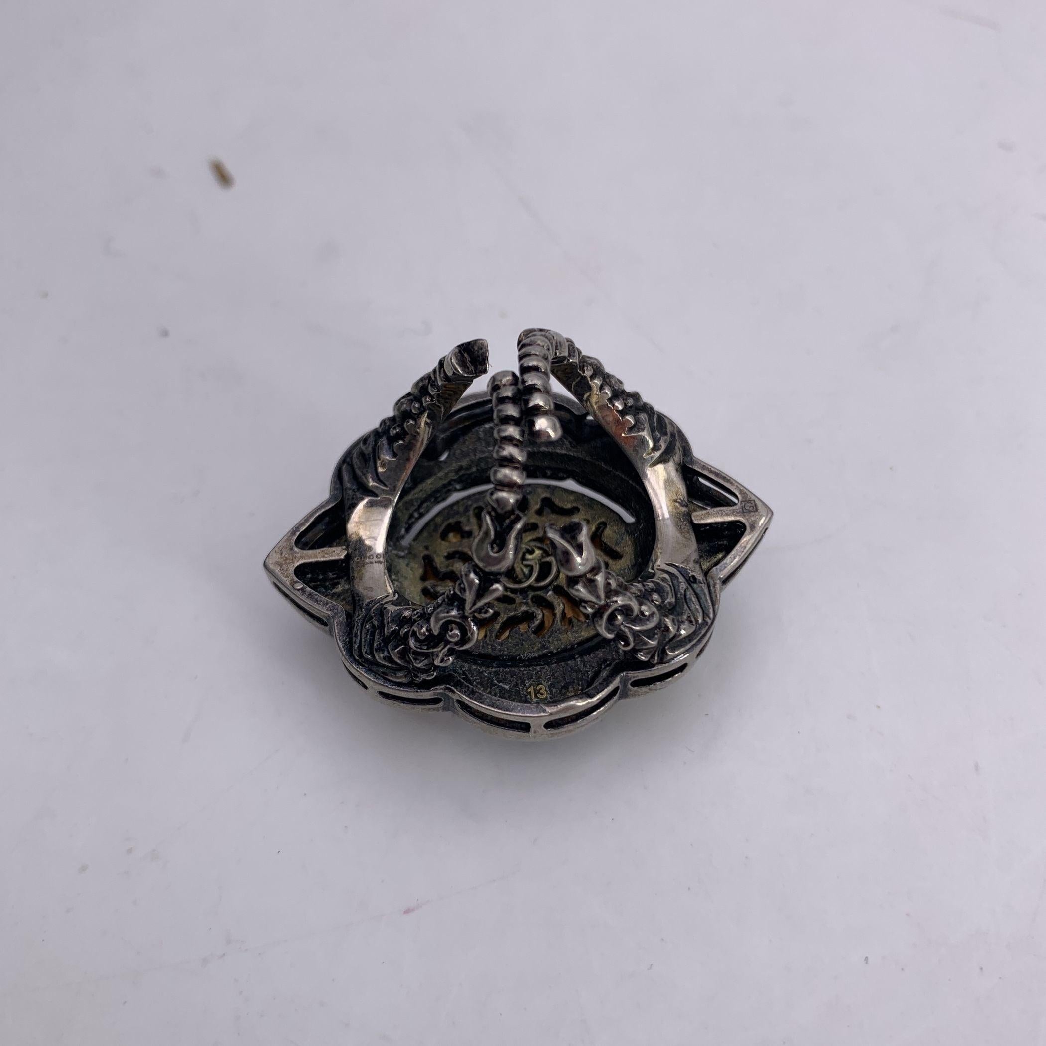 Gucci Aged Silver Ring and Multicolor Crystals and Black Velvet Size 13 For Sale 1