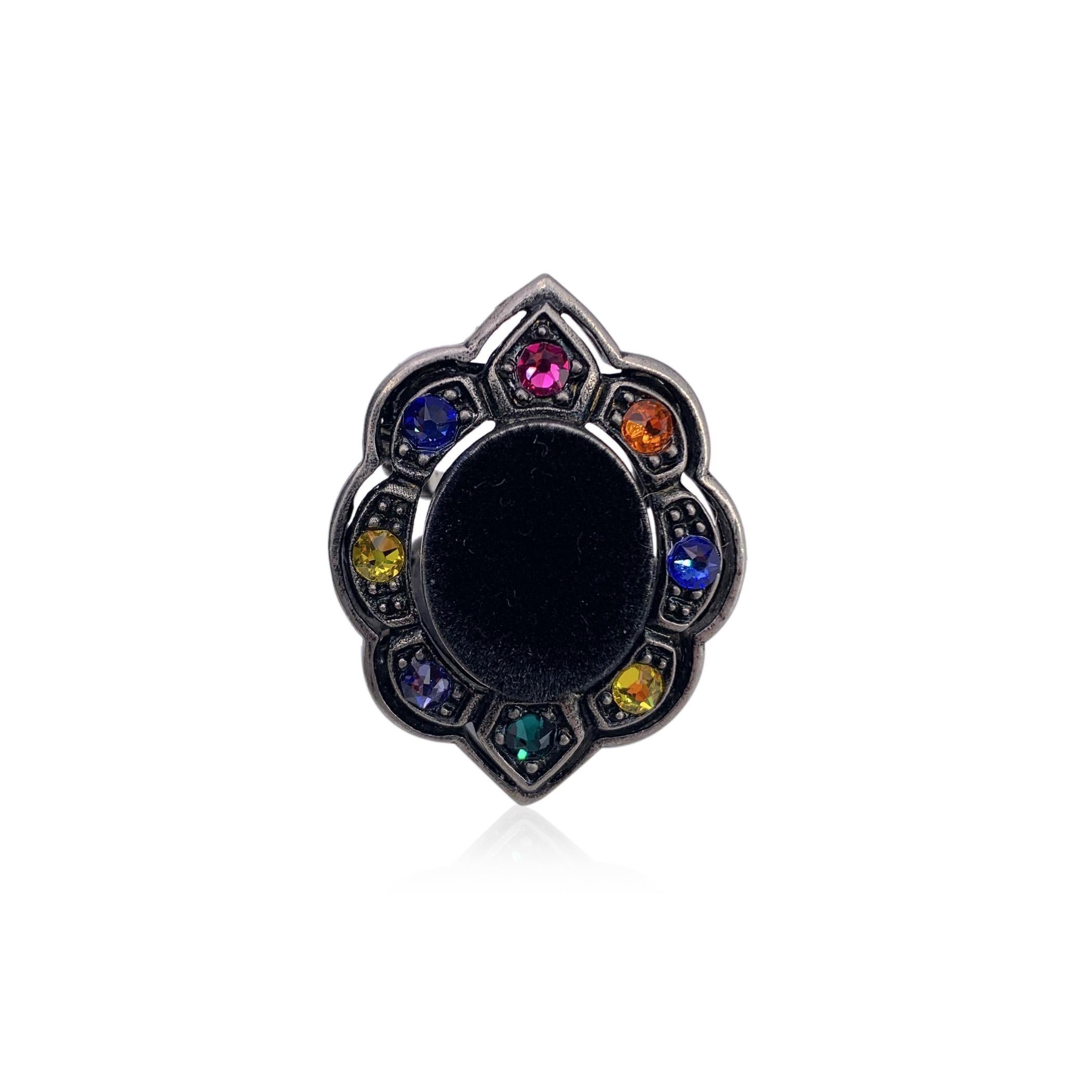 Gucci Aged Silver Ring and Multicolor Crystals and Black Velvet Size 13