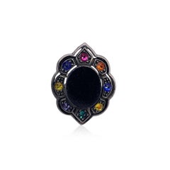 Anillo Gucci Plata Envejecida y Cristales Multicolor y Terciopelo Negro Talla 13