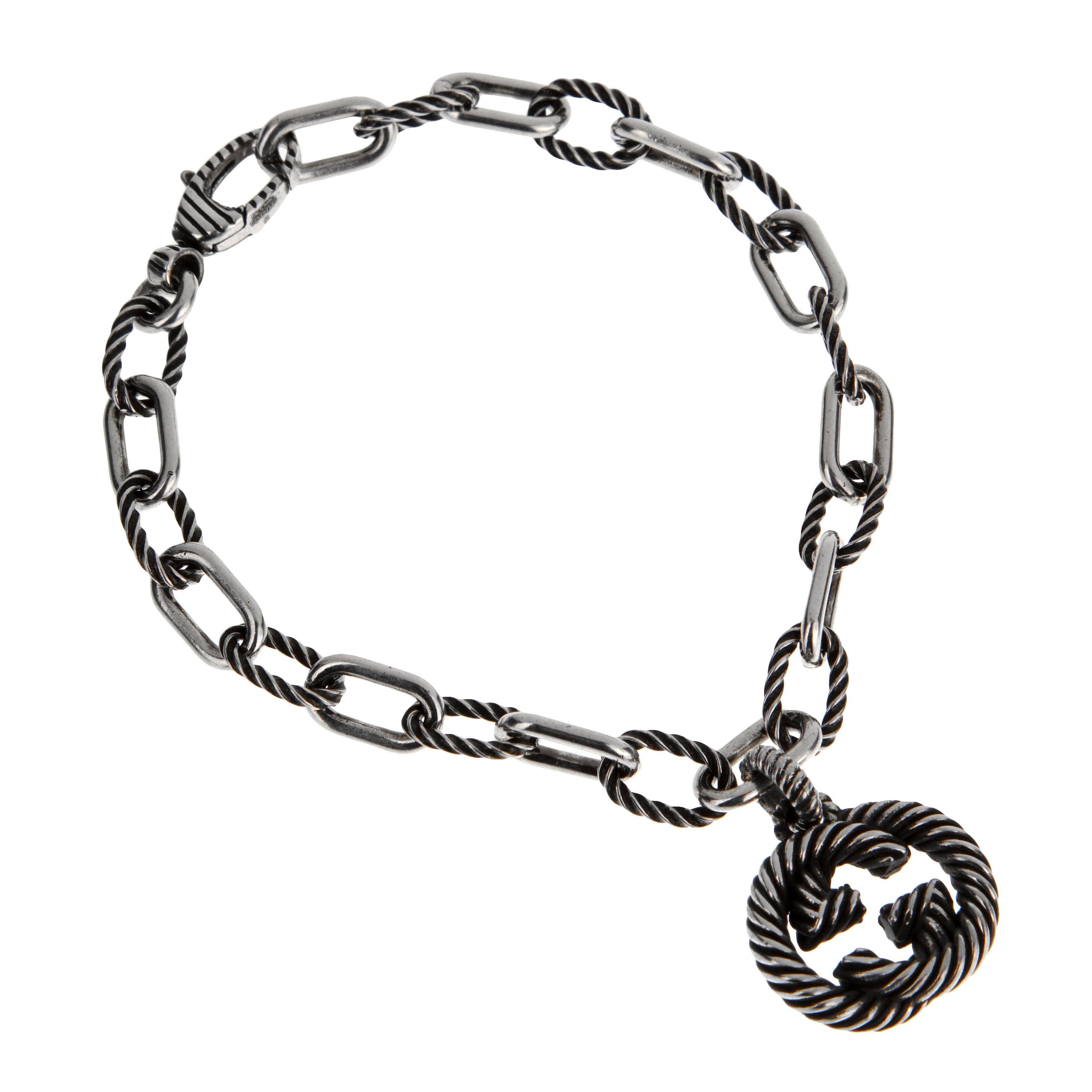 Bracciale a catena con G intrecciata in argento 925 invecchiato di Gucci