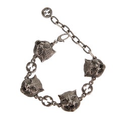 Gucci Aged Sterling Silver Interlocking G Feline Charm Bracelet Gucci Aged Sterling Silver Interlocking G Feline Charm Bracelet