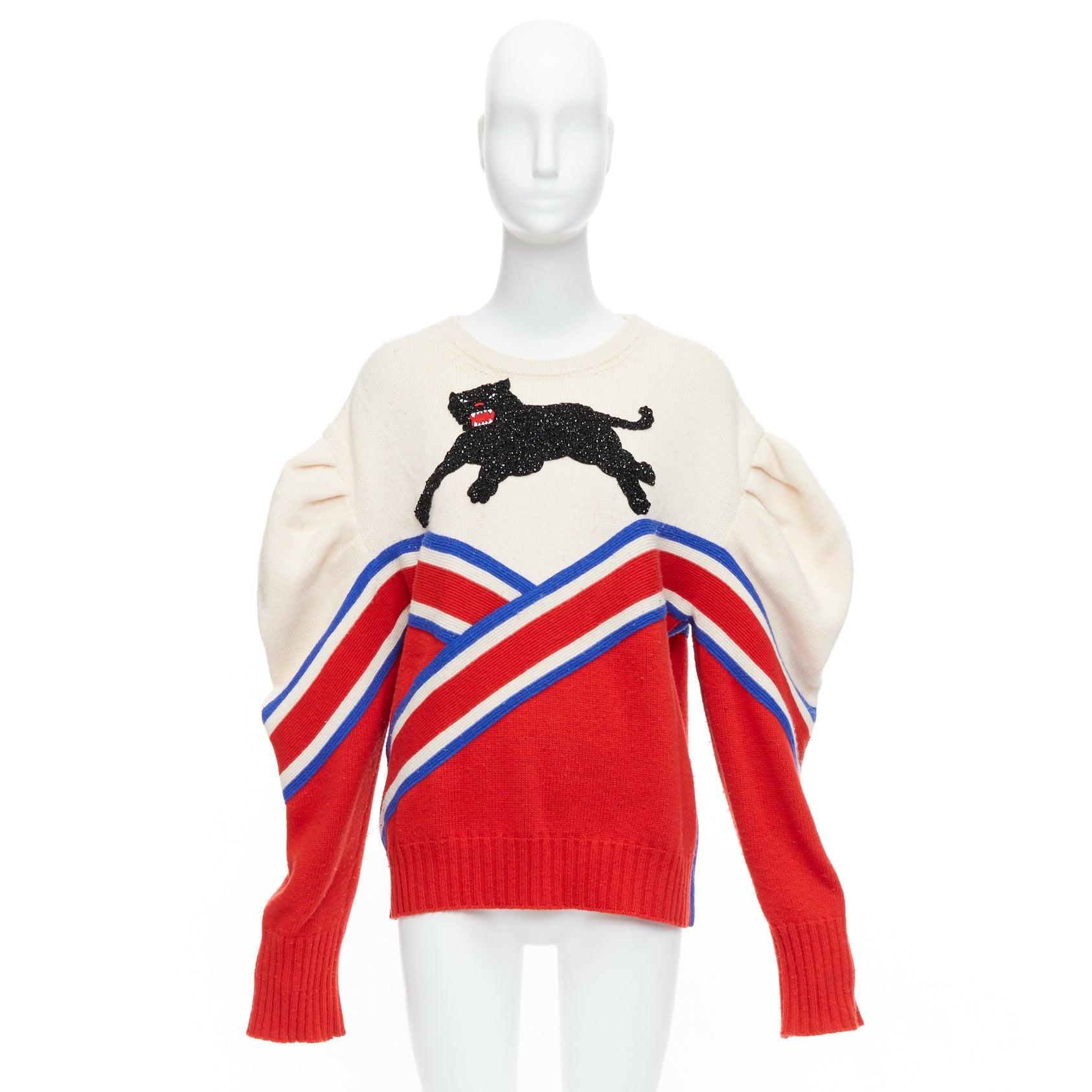 GUCCI Alessandro 2016 Runway 100% wool crystal panther intarsia puff sweater (pull bouffant). en vente 5