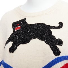 GUCCI Alessandro 2016 Laufsteg 100% Wolle Kristall Panther Intarsien Puff Pullover