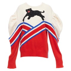 GUCCI Alessandro 2016 Pasarela 100% lana cristal pantera intarsia jersey puff