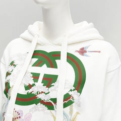 GUCCI Alessandro Michele 100% cotton white logo tiger floral print hoodie 3XS