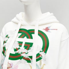 GUCCI Alessandro Michele 100% cotton white logo tiger floral print hoodie 3XS