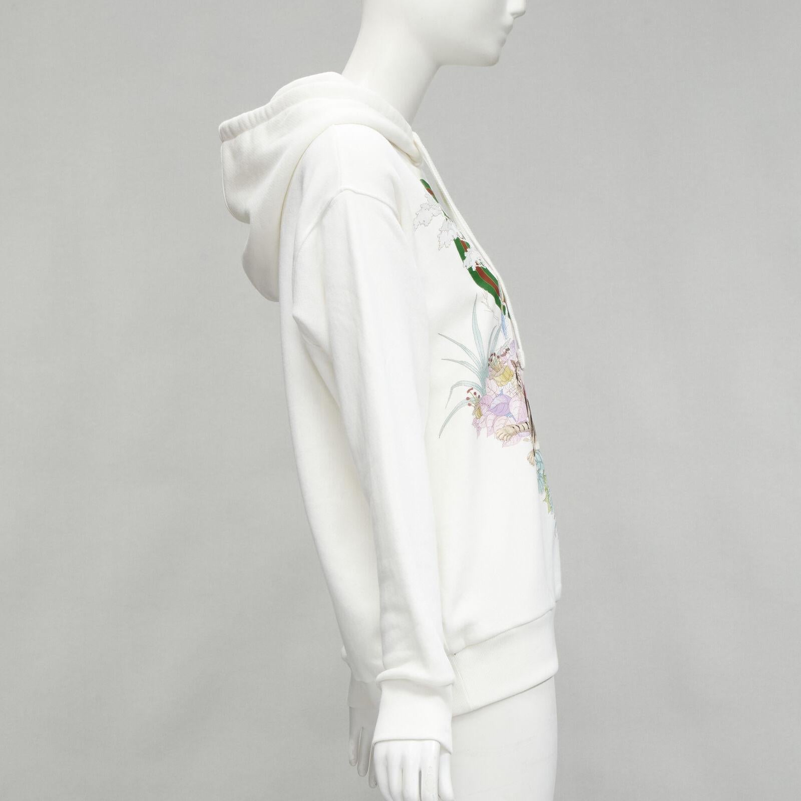 GUCCI Alessandro Michele 100% cotton white logo tiger floral print hoodie 3XS In Excellent Condition In Hong Kong, NT