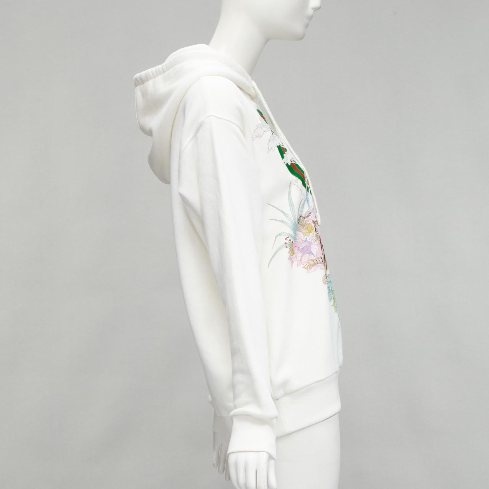 Women's GUCCI Alessandro Michele 100% cotton white logo tiger floral print hoodie 3XS For Sale