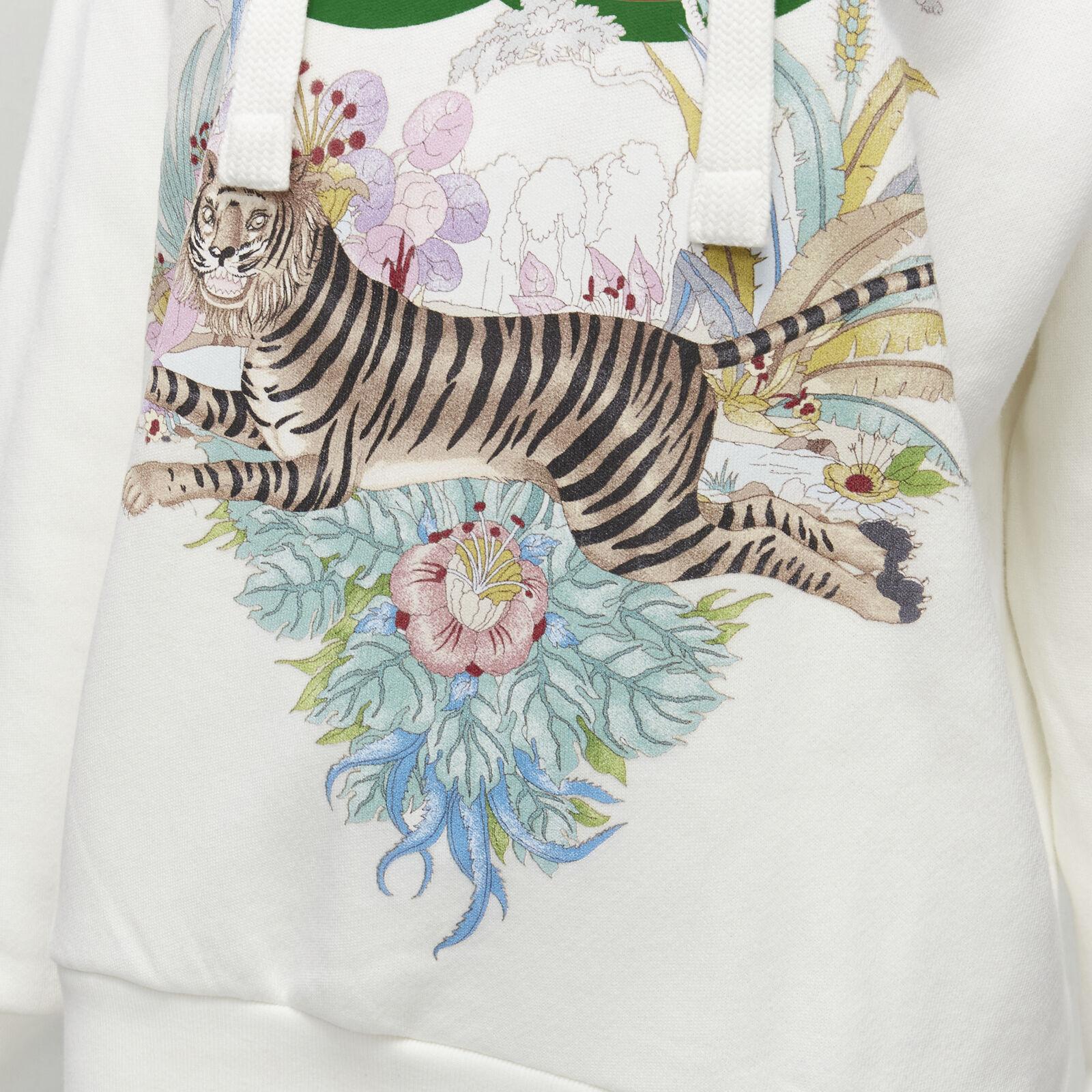 GUCCI Alessandro Michele 100% cotton white logo tiger floral print hoodie 3XS 2