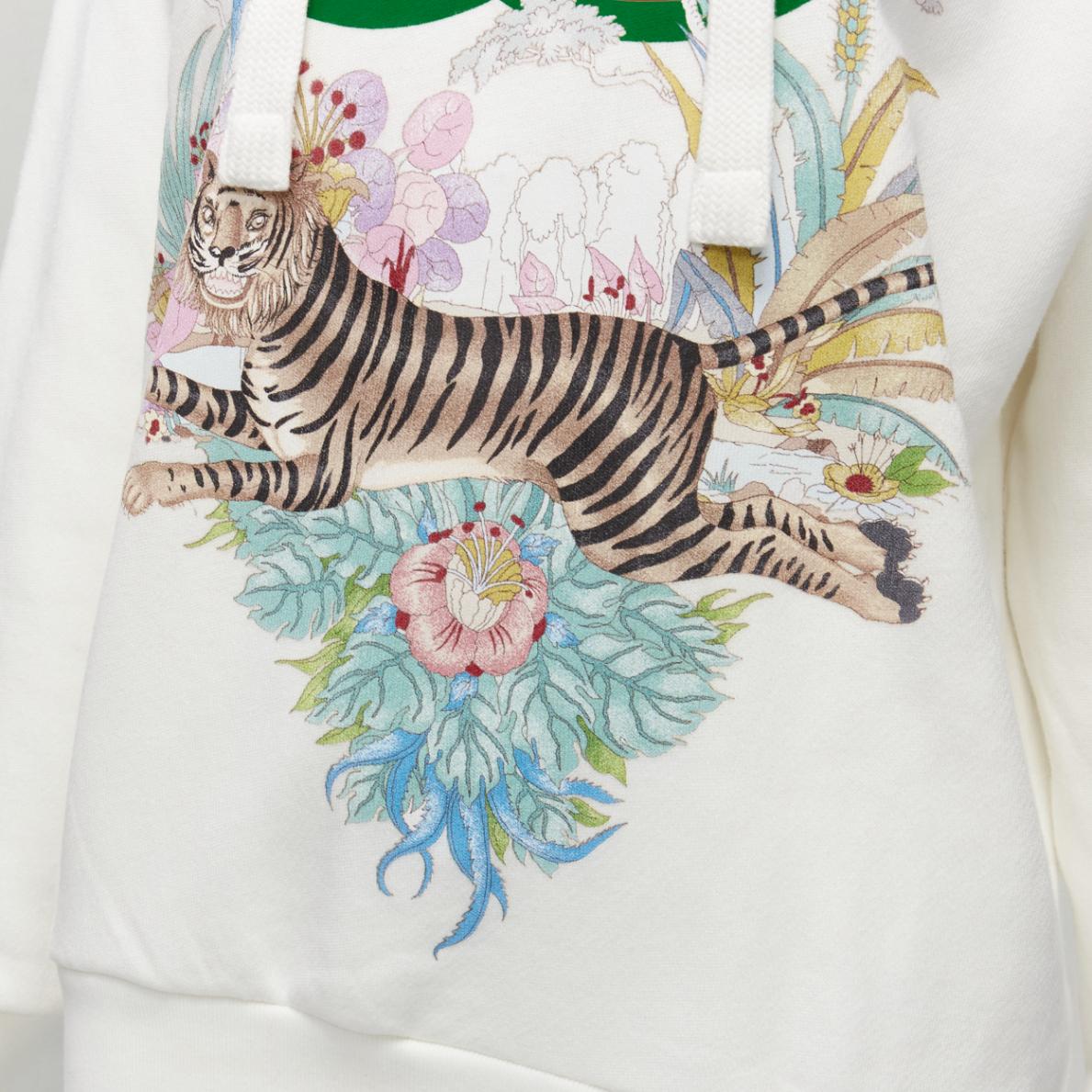 GUCCI Alessandro Michele 100% cotton white logo tiger floral print hoodie 3XS For Sale 3