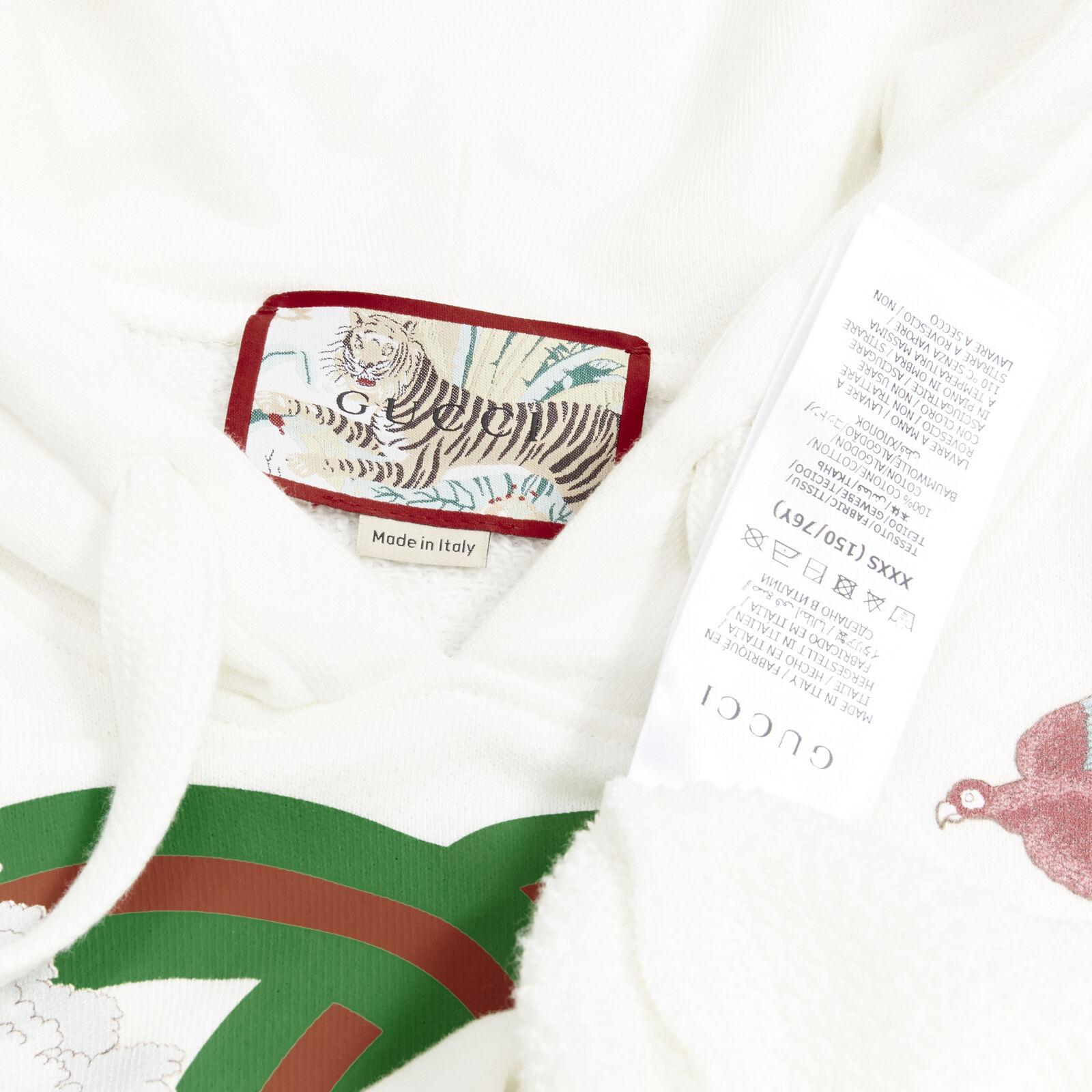 GUCCI Alessandro Michele 100% cotton white logo tiger floral print hoodie 3XS 4