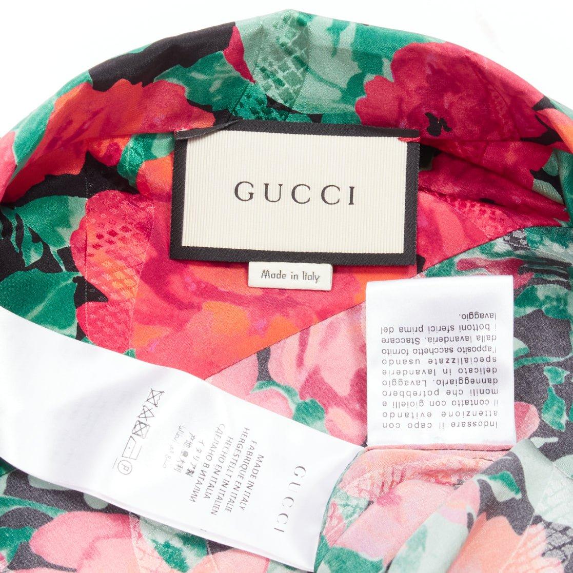 GUCCI ALESSANDRO MICHELE 2016 red green floral GG pearl bow silk shirt IT38 XS For Sale 4