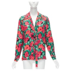 GUCCI ALESSANDRO MICHELE 2016 red green floral GG pearl bow silk shirt IT38 XS