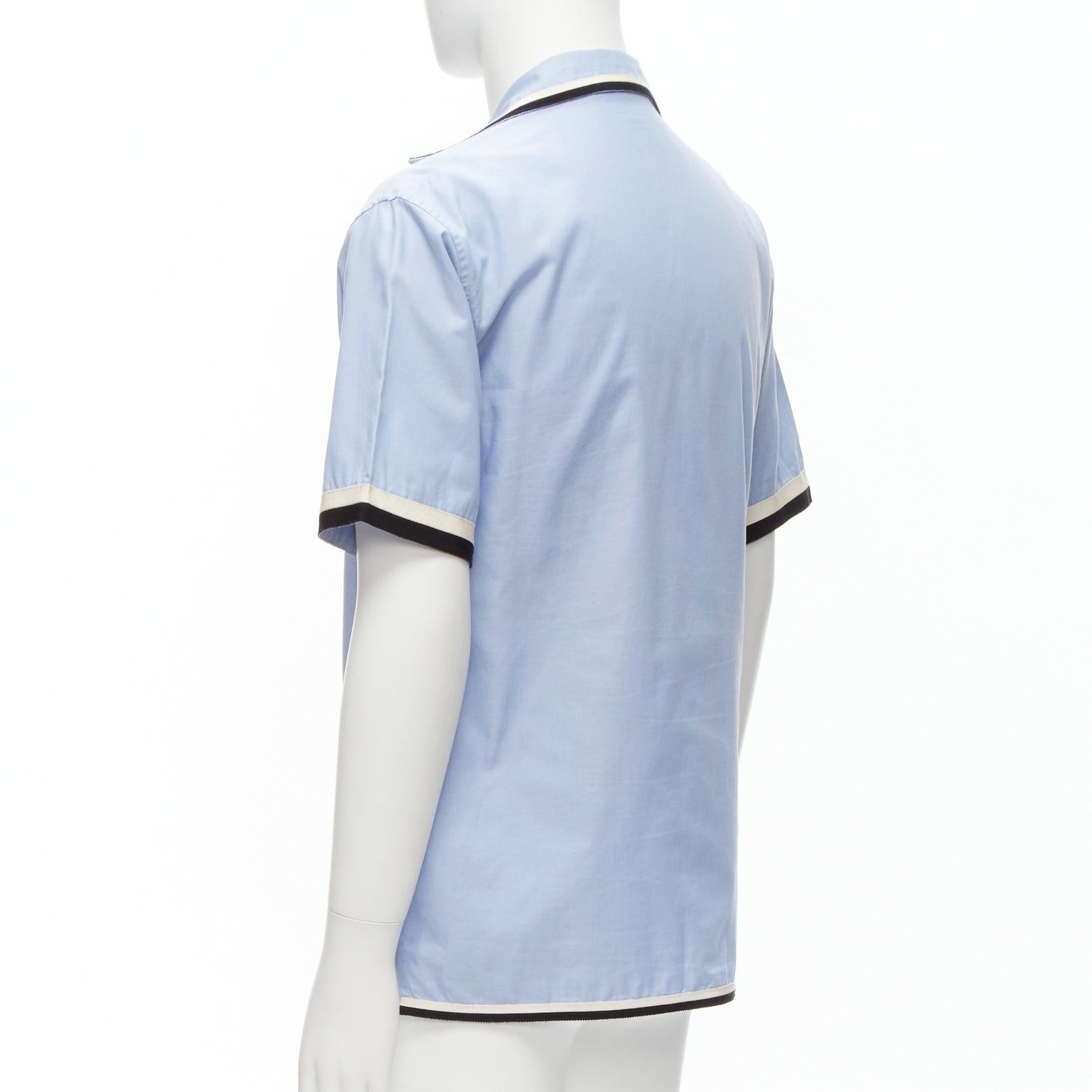 GUCCI Alessandro Michele 2017 blue teddy logo trimmed short sleeve shirt IT46 M For Sale 1