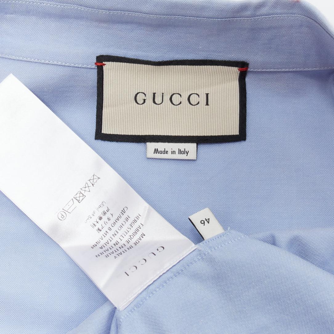GUCCI Alessandro Michele 2017 blue teddy logo trimmed short sleeve shirt IT46 M For Sale 3