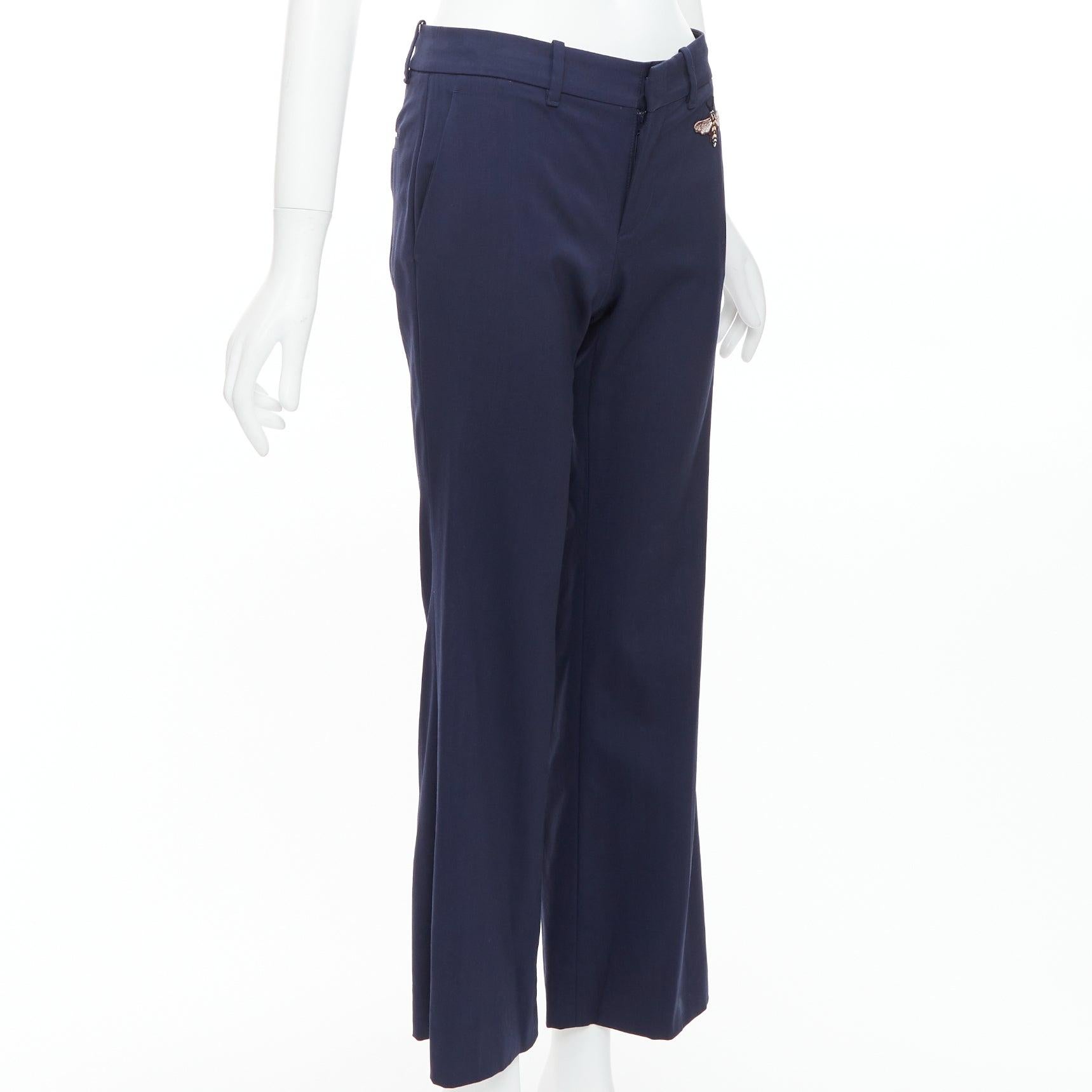 GUCCI Alessandro Michele 2017 marineblaue, perlenbestickte, ausgestellte, ausgestellte Hose IT38 XS (Schwarz) im Angebot