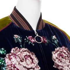 GUCCI Alessandro Michele 2017 navy olive rose sequin velvet bomber jacket IT40 S
