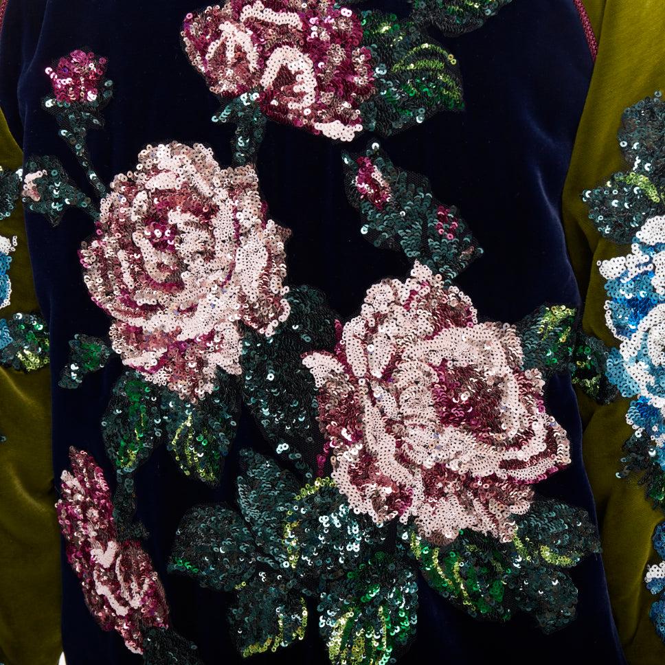 Gucci Alessandro Michele 2017 navy olive rose paillettes velluto bomber IT40 S in vendita 3