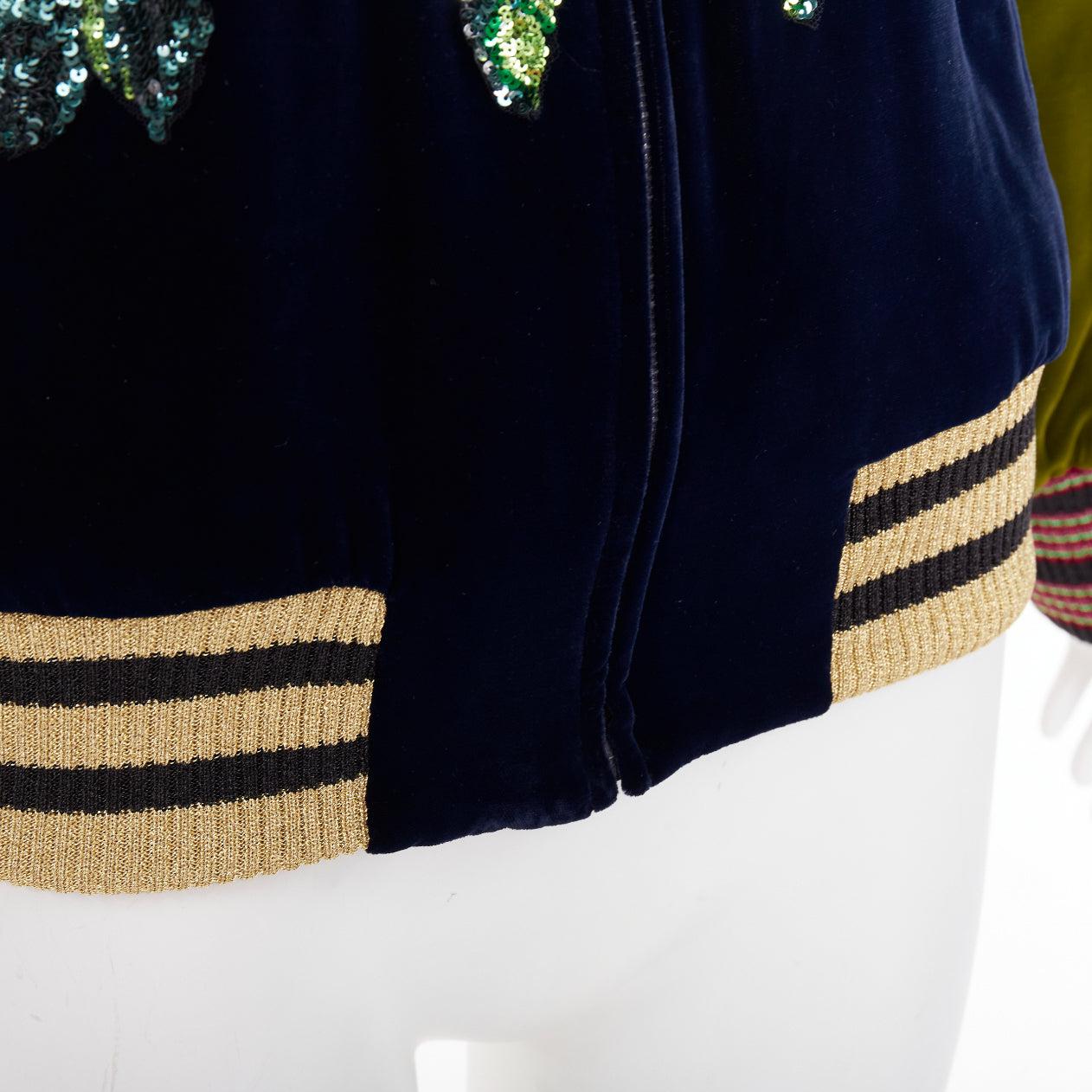 Gucci Alessandro Michele 2017 navy olive rose paillettes velluto bomber IT40 S in vendita 4