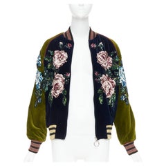 GUCCI Alessandro Michele 2017 navy olive rose sequin velvet bomber jacket IT40 S