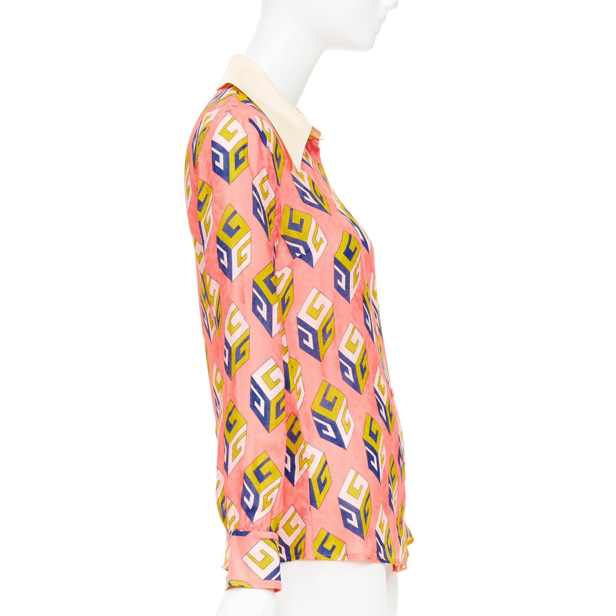 GUCCI Alessandro Michele 2017 pink geometric vintage G print blouse IT38 XS im Zustand „Hervorragend“ im Angebot in Hong Kong, NT