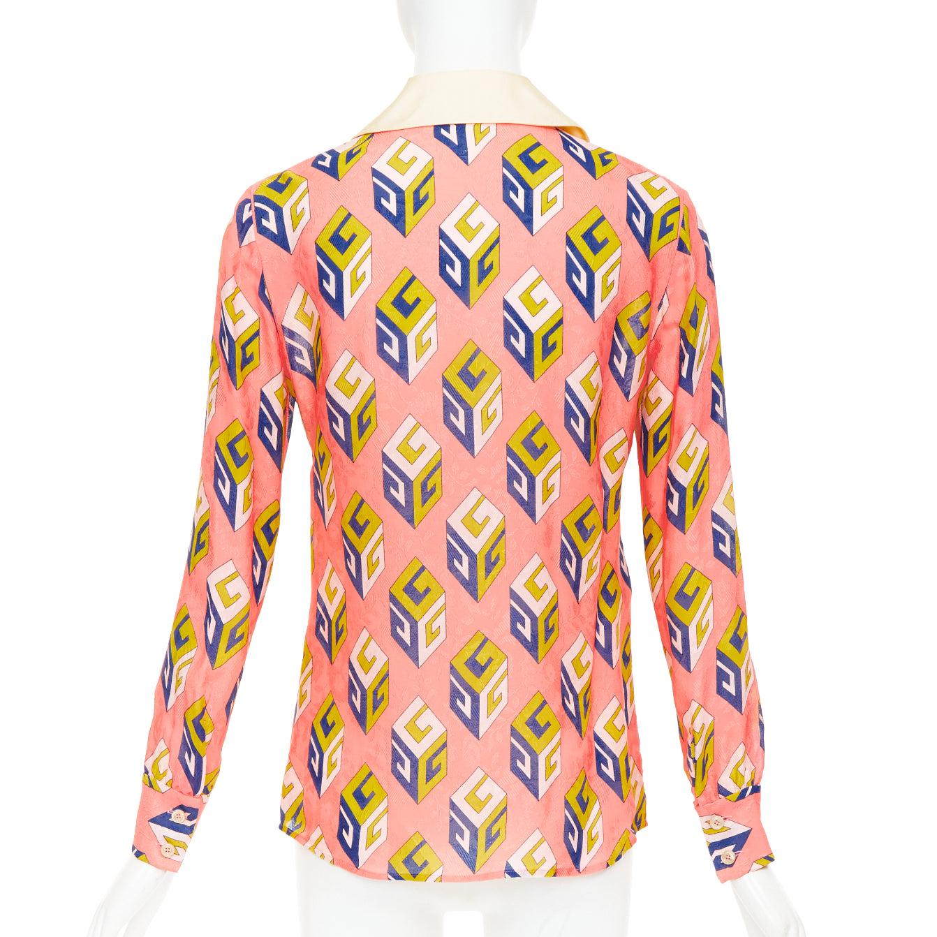 GUCCI Alessandro Michele 2017 pink geometric vintage G print blouse IT38 XS Damen im Angebot