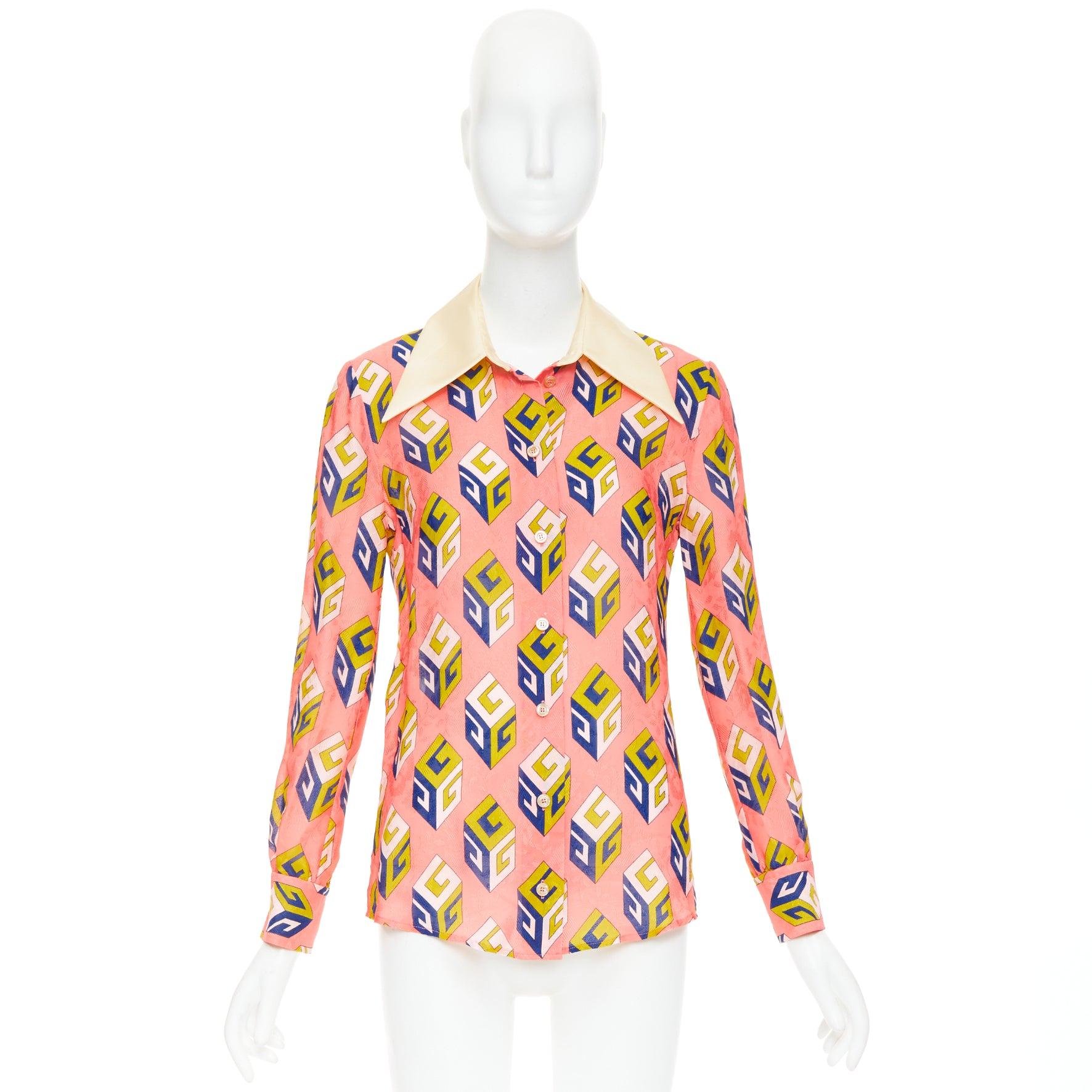 GUCCI Alessandro Michele 2017 pink geometric vintage G print blouse IT38 XS im Angebot 4