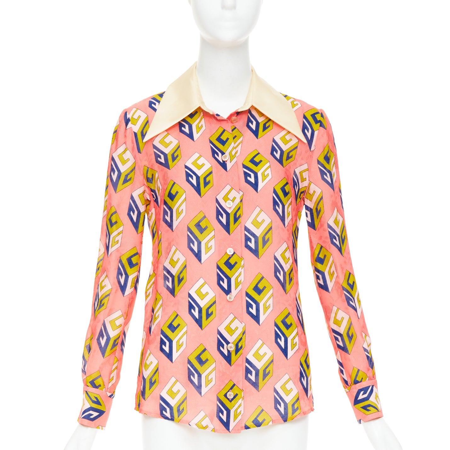 GUCCI Alessandro Michele 2017 pink geometric vintage G print blouse IT38 XS