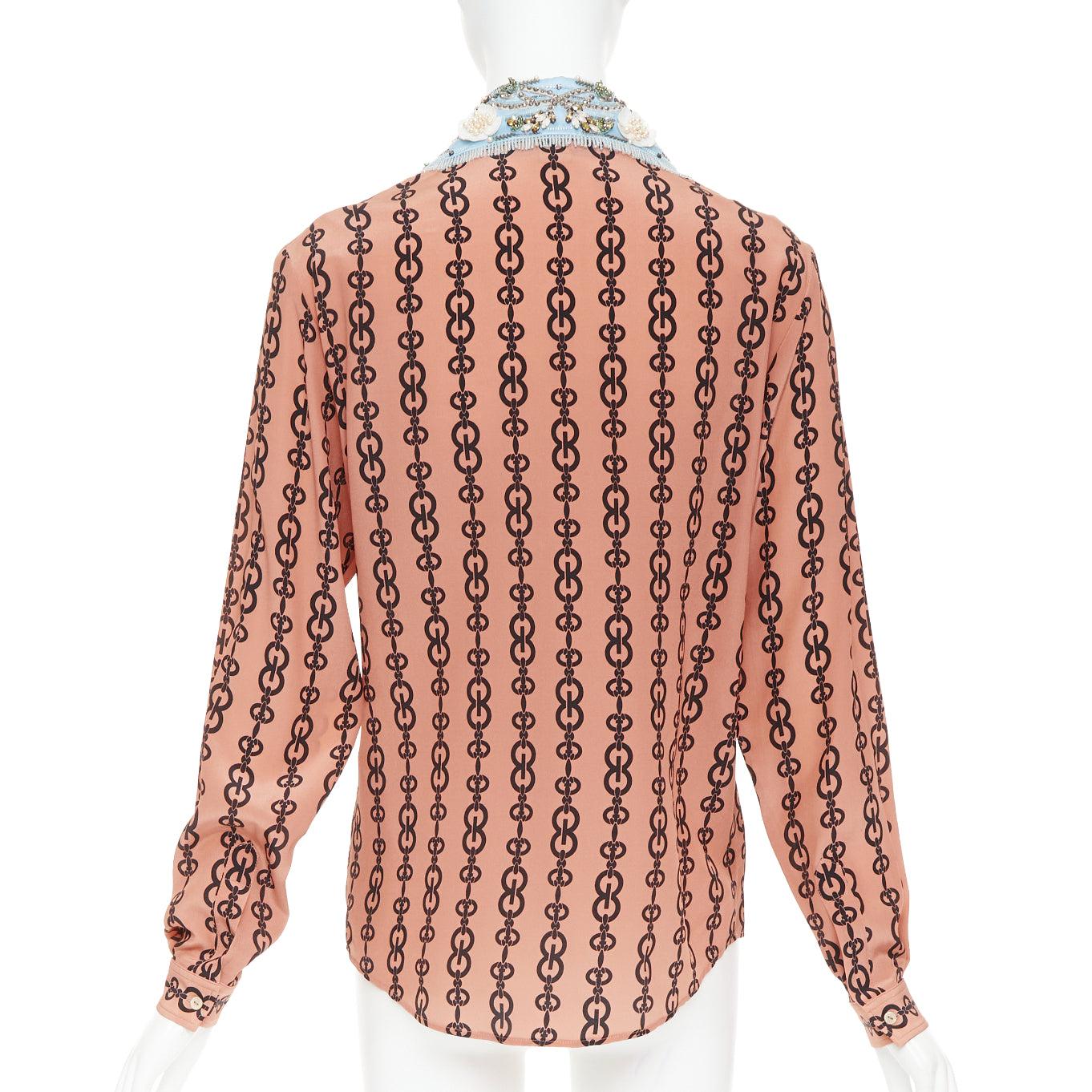 Donna Alessandro Michele 2017 camicetta in seta rosa con catena GG IT38 XS in vendita