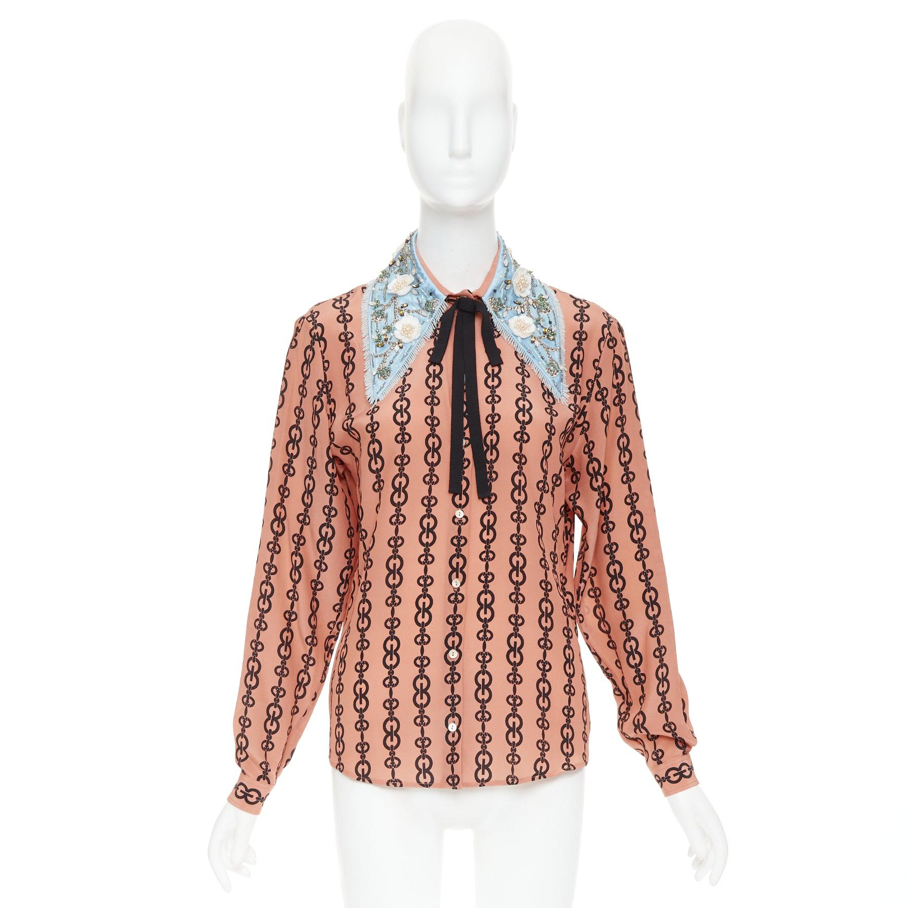 Alessandro Michele 2017 camicetta in seta rosa con catena GG IT38 XS in vendita 4