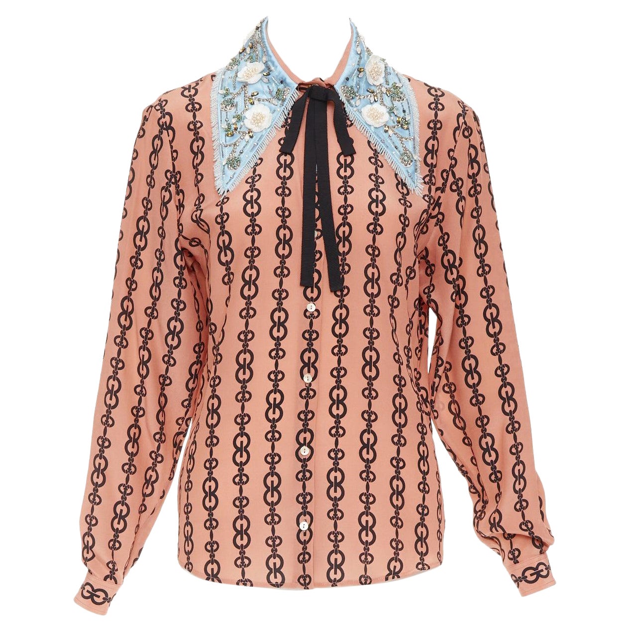 GUCCI Alessandro Michele 2017 pink silk GG chain blouse IT38 XS