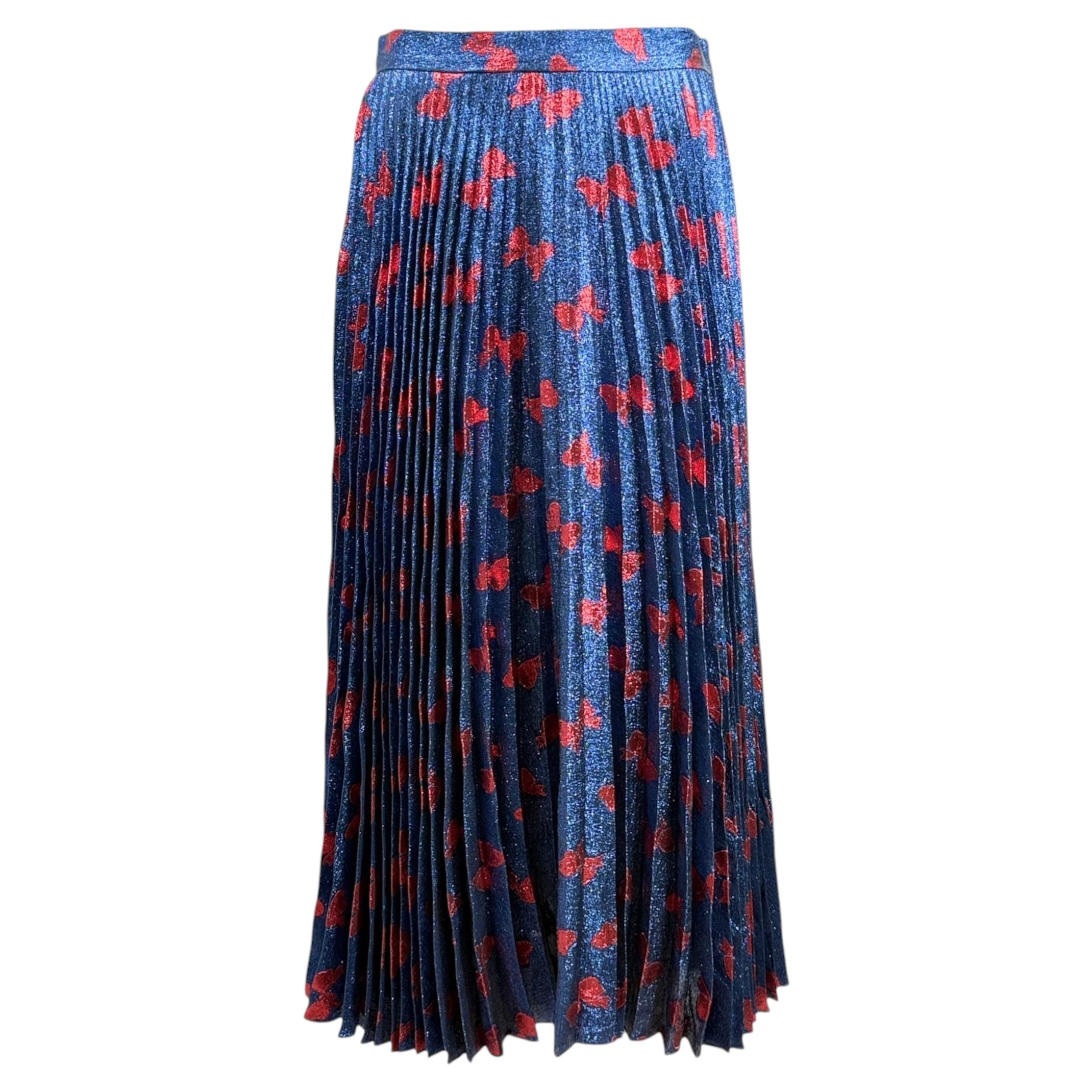 Gucci Alessandro Michele 2017 Pleated lame skirt blue red bow