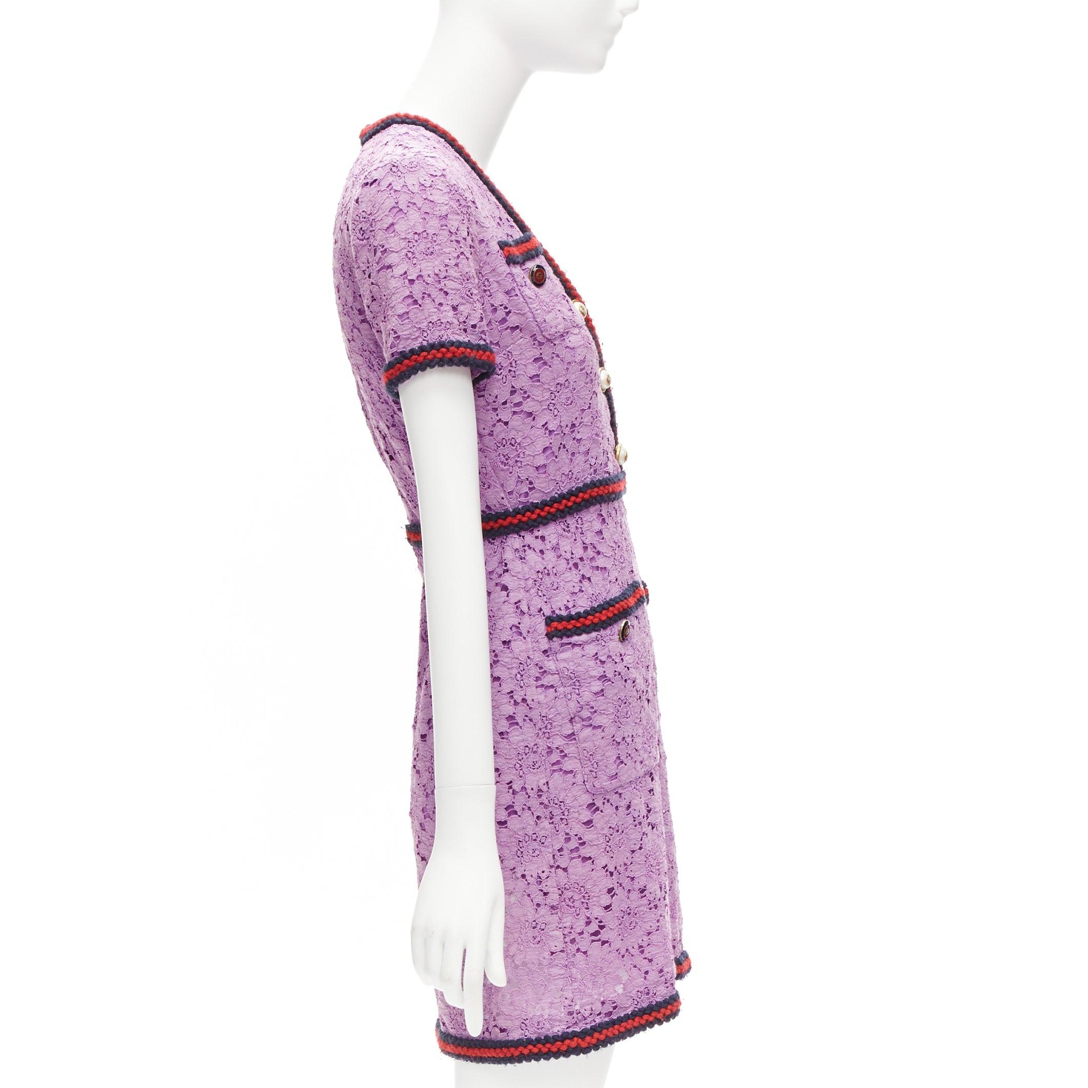 Women's GUCCI Alessandro Michele 2017 purple lace 4 pocket preppy dress IT40 S For Sale