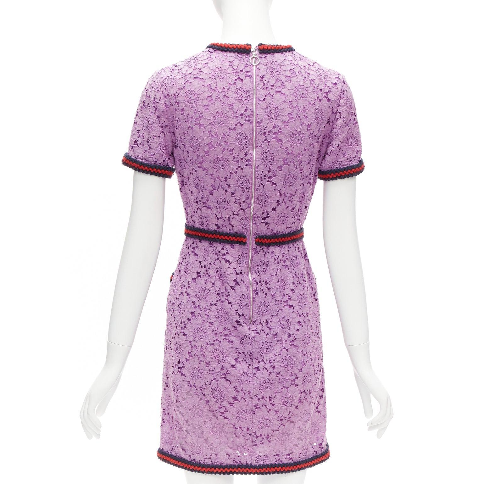 GUCCI Alessandro Michele 2017 purple lace 4 pocket preppy dress IT40 S For Sale 1