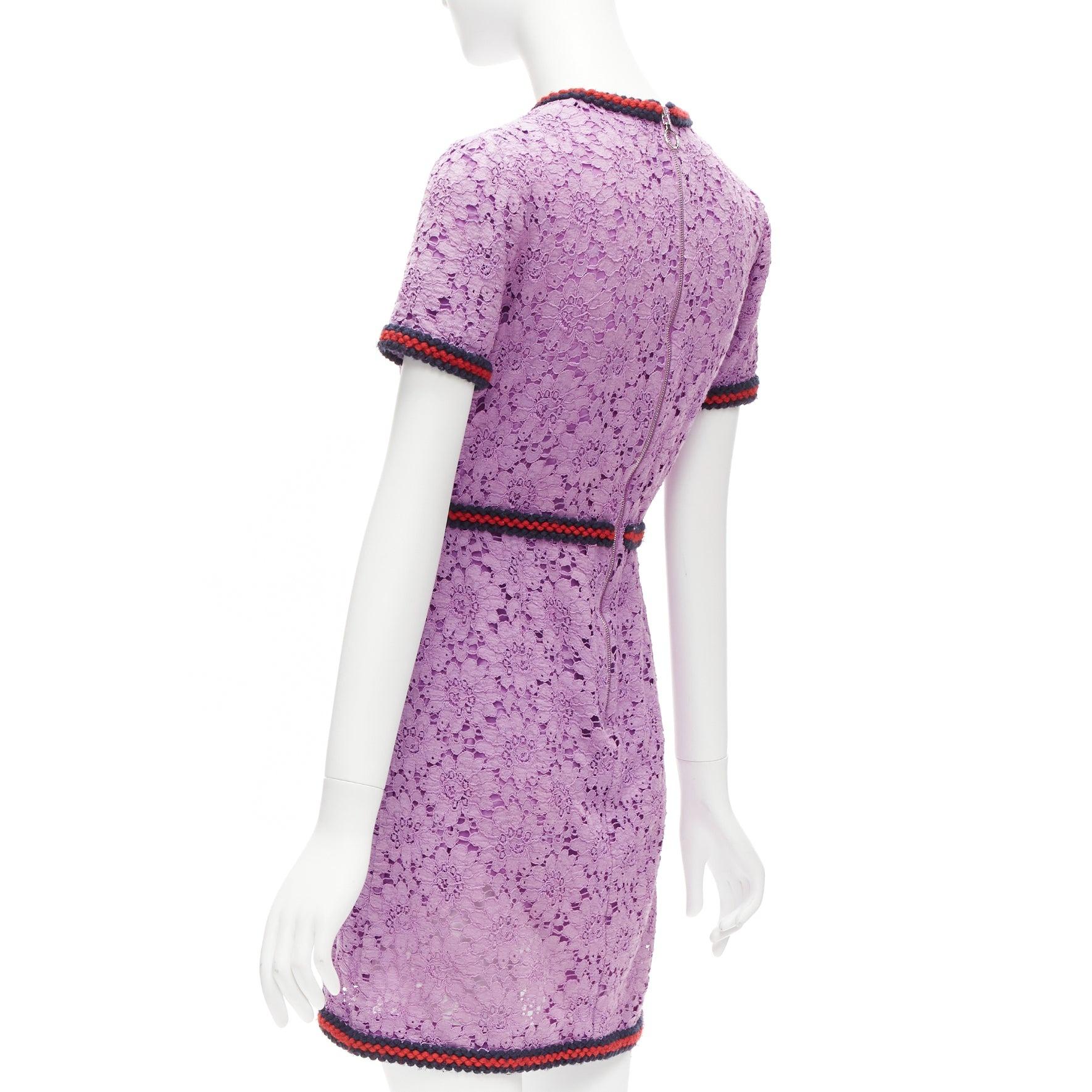 GUCCI Alessandro Michele 2017 purple lace 4 pocket preppy dress IT40 S For Sale 2